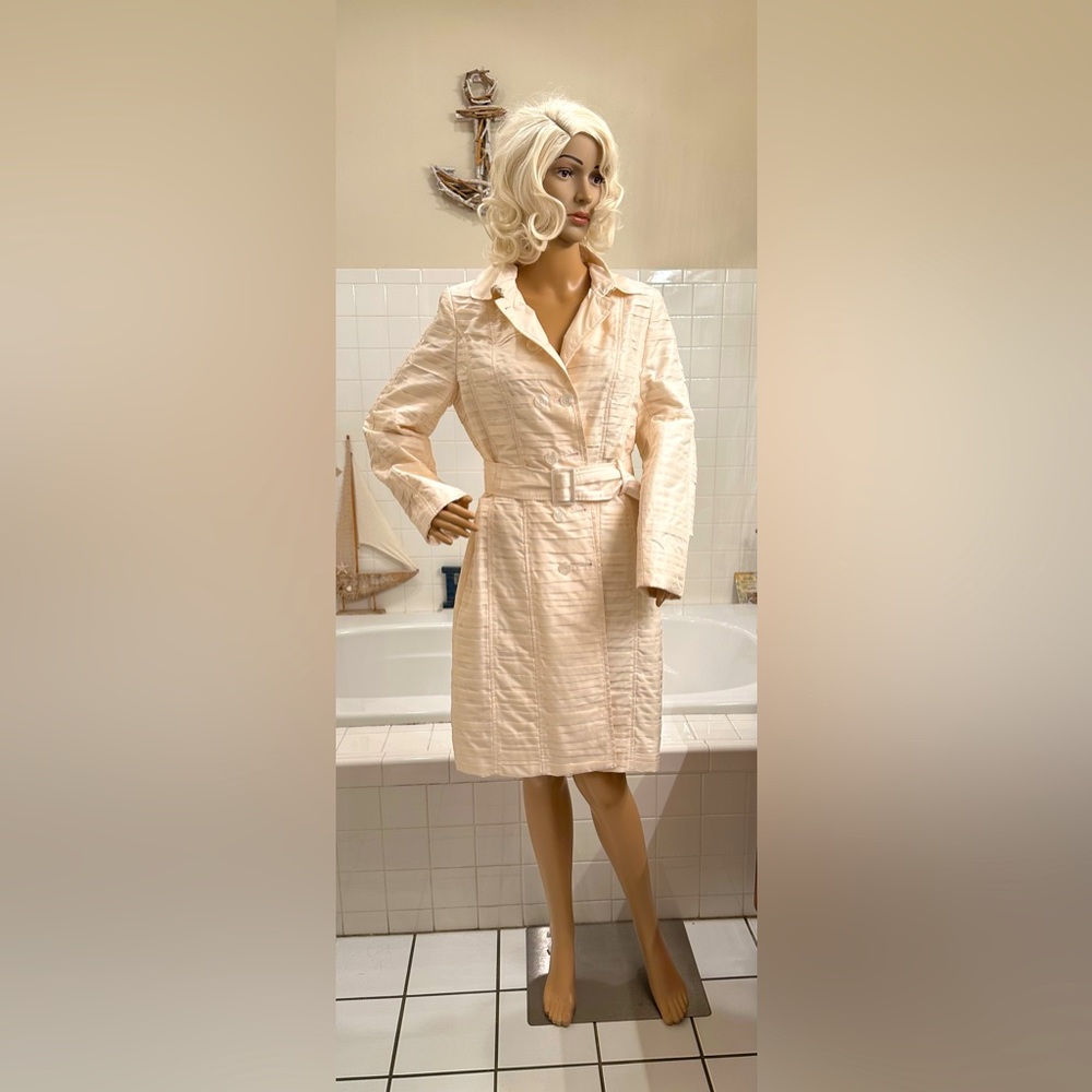 DESIGNER! DONCASTER COLLECTION!🌸100% SILK PEACOAT/DUSTER/White/Size-10 - Picture 2 of 16